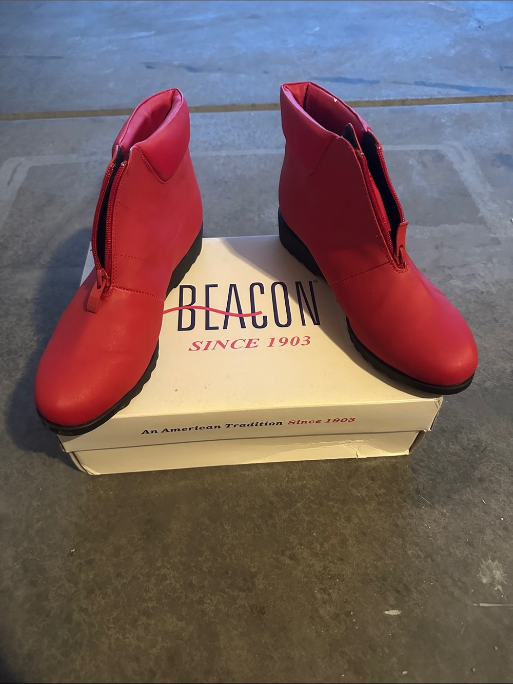 Beacon Red Front-Zip Wedge Ankle Boots